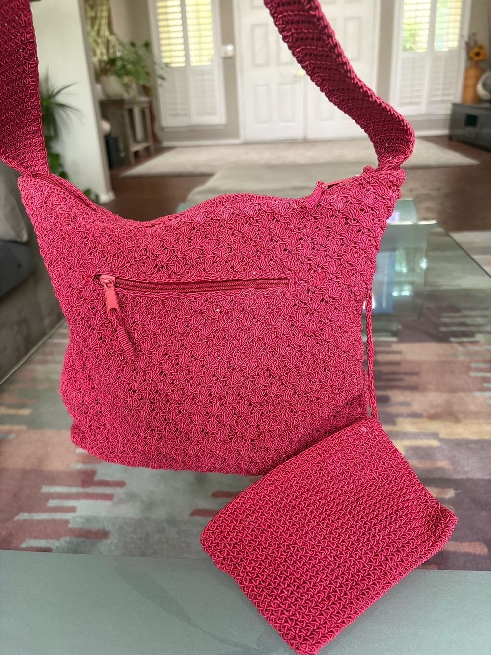 The sak crochet shoulder bag with striped lining
